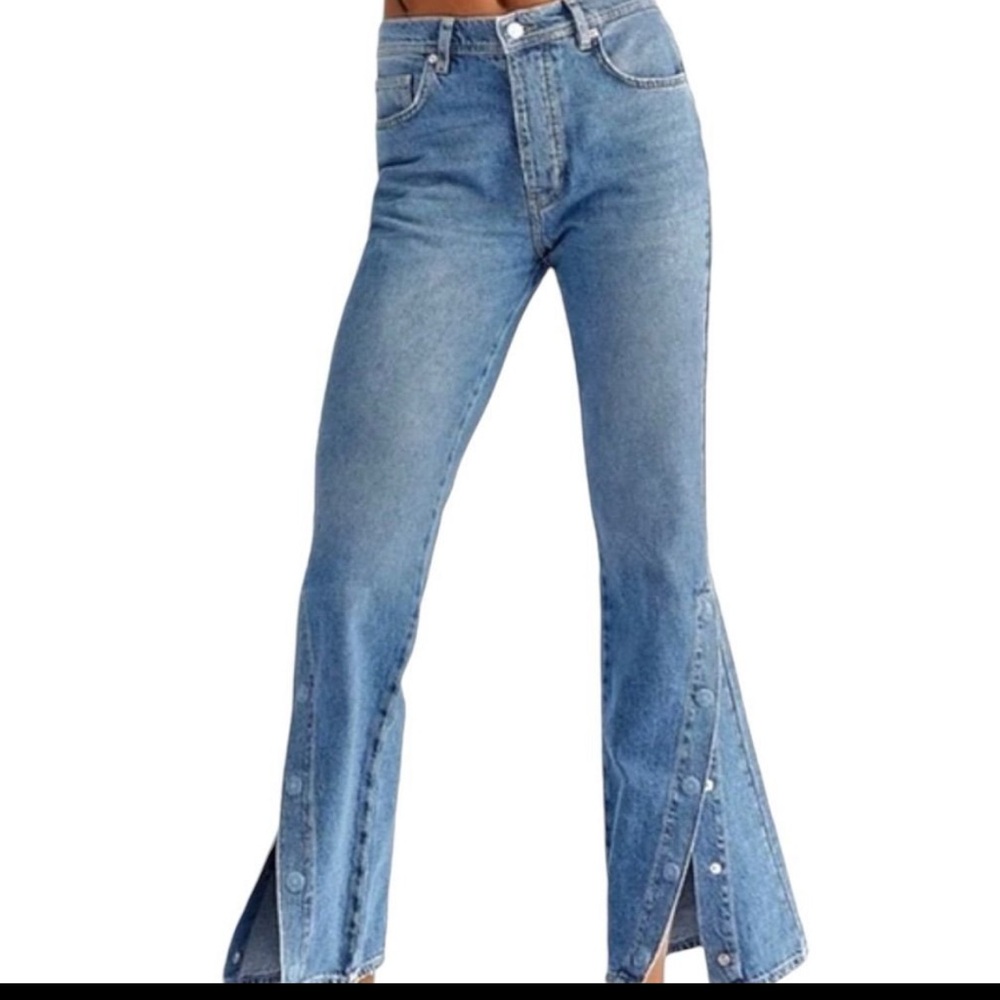 Free People X We The‎ Free Siren Flare High Rise Jeans/Split Snap Leg Size 30